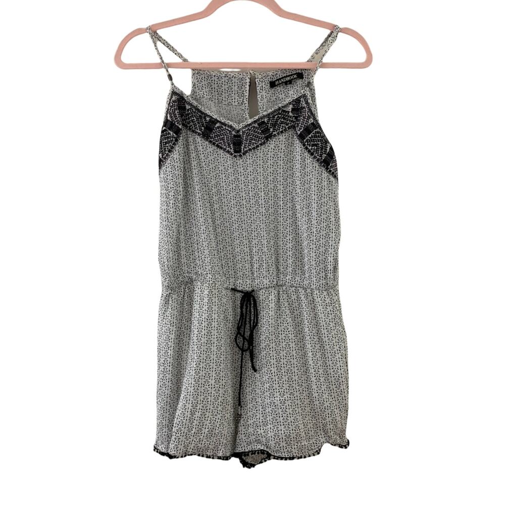 HANDBOOK Black and White Embroidered Spaghetti Strap Romper Small